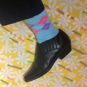 Vintage Black Leather Ankle Cowgirl Booties